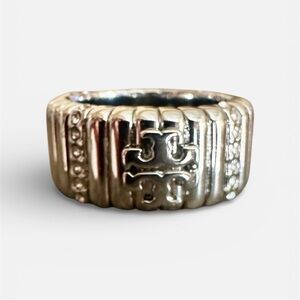 New Auth. Tory Burch Britten Pave Ring in Silver; Size 6. Comes with hanging tag